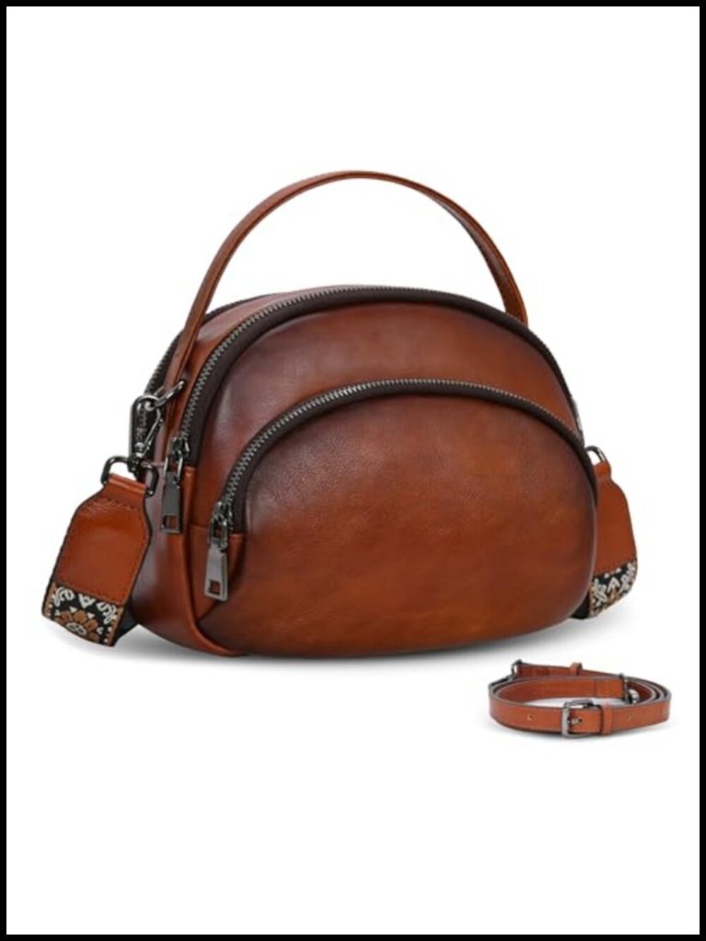 Genuine Leather Crossbody Bag Small Shoulder Purse Multi-Compartment